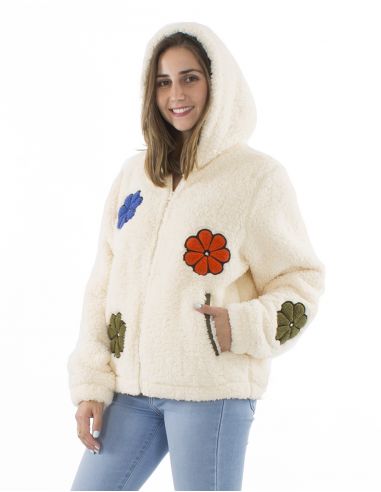 Chaqueta malla poliester polar fibra largas flores