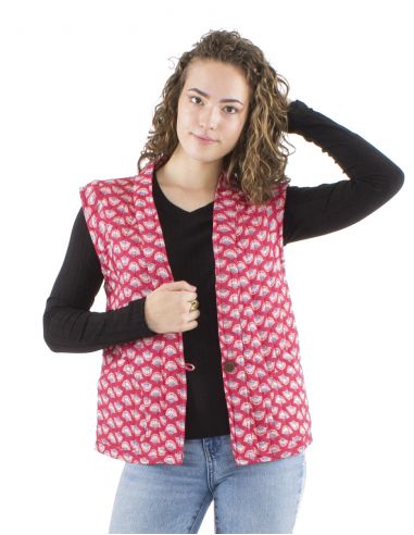 Chaqueta poliester acolchada sin mangas 1 boton estampado oriental