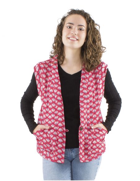 Chaqueta poliester acolchada sin mangas 1 boton estampado oriental