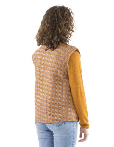 Chaqueta poliester acolchada sin mangas 1 boton estampado oriental