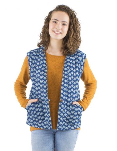 Chaqueta poliester acolchada sin mangas 1 boton estampado oriental