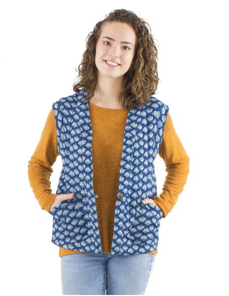 Chaqueta poliester acolchada sin mangas 1 boton estampado oriental