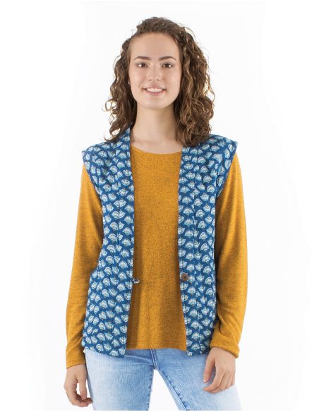 Chaqueta poliester acolchada sin mangas 1 boton estampado oriental