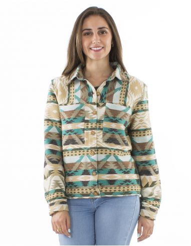 Chaqueta 83% algodon 17% acrilico 2 bolsillos estampado geometrico