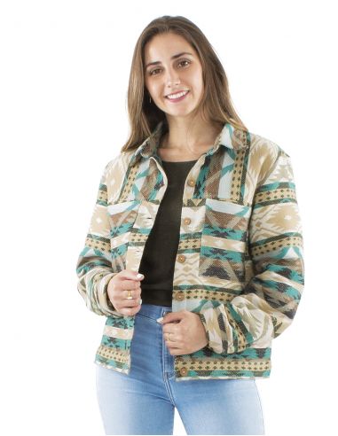 Chaqueta 83% algodon 17% acrilico 2 bolsillos estampado geometrico
