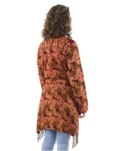 Chaqueta acrilico cruzada flecos jacquart triangulo