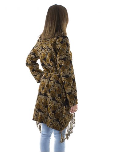 Chaqueta acrilico cruzada flecos jacquart triangulo