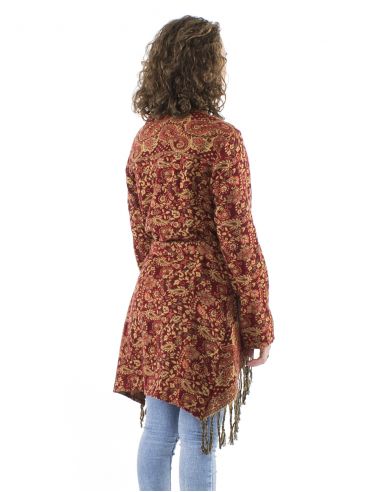 Chaqueta acrilicocruzada flecos jacquartcachemir