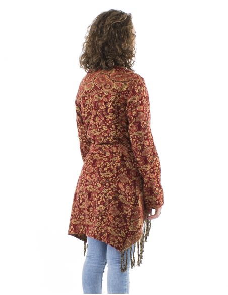 Chaqueta acrilicocruzada flecos jacquartcachemir