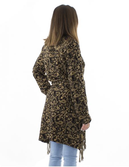 Chaqueta acrilicocruzada flecos jacquartcachemir