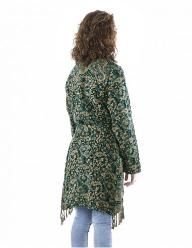 Chaqueta acrilicocruzada flecos jacquartcachemir