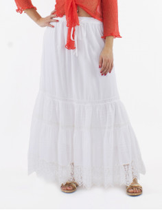 Falda larga algodon Blancoo encaje doblada