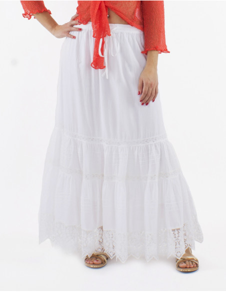 Falda larga algodon Blancoo encaje doblada
