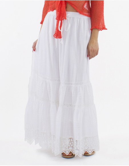 Falda larga algodon Blancoo encaje doblada