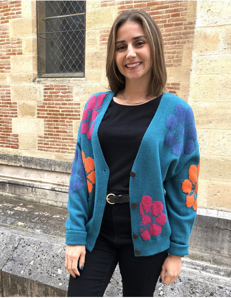 Chaqueta malla 64% acrilico 26% poliester 10% poliamida estampado flor