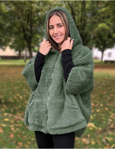 Chaqueta poncho malla poliester polar fibra larga