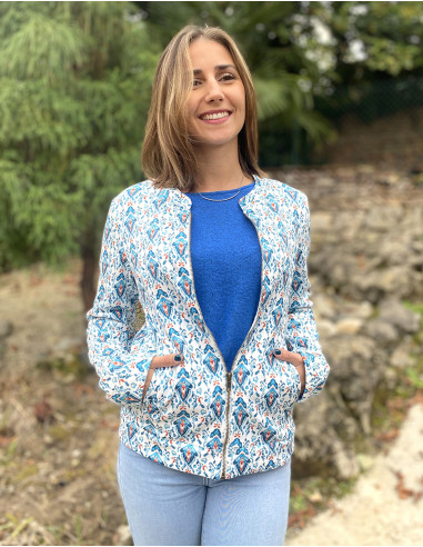 Chaqueta malla 95% poliester 5% elastano forrado estampado ikat