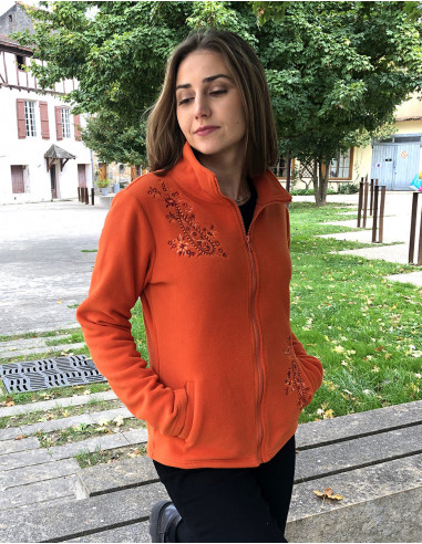 Chaqueta malla poliester polar a col broderies flores