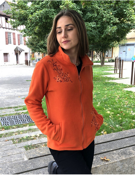 Chaqueta malla poliester polar a col broderies flores