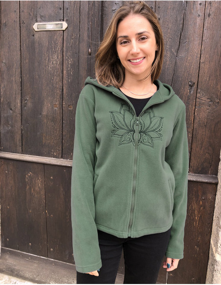 Chaqueta malla poliester polar con capucha broderie rosace