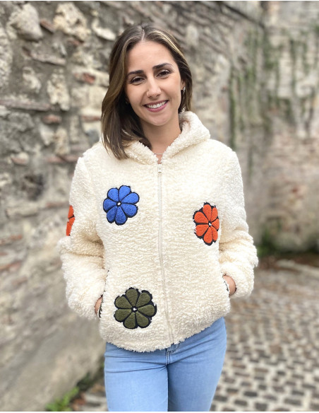 Chaqueta malla poliester polar fibra largas flores