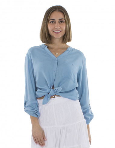 Blusa viscosa lisa con botones mangas largas