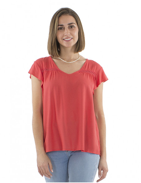Blusa viscosa lisa cuello v mangas cortas
