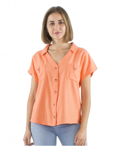 Blusa 54% lino 46% viscosa con botones y...