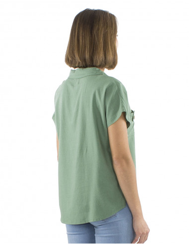 Blusa 54% lino 46% viscosa con botones y...