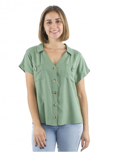 Blusa 54% lino 46% viscosa con botones y...