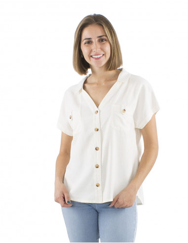 Blusa 54% lino 46% viscosa con botones y...