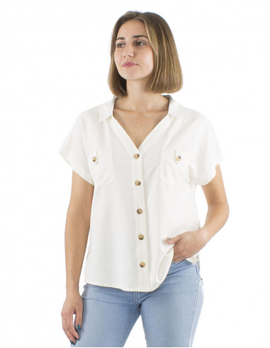 Blusa 54% lino 46% viscosa con botones y...