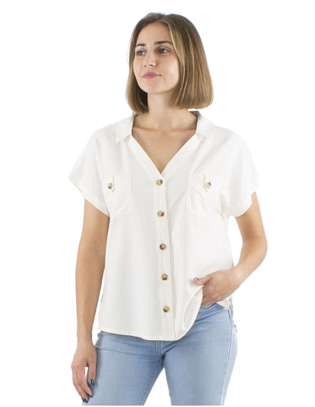 Blusa 54% lino 46% viscosa con botones y bolsillos pecho