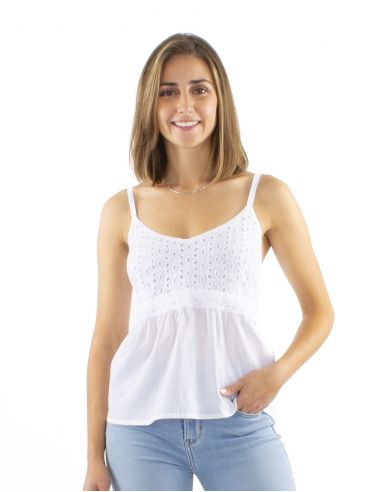 Top algodon tirantes encaje blanco doblado