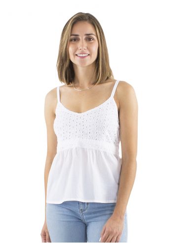 Top algodon tirantes encaje blanco doblado