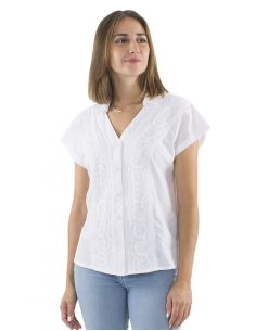 Blusa algodon blanco con botones encaje cuello 2