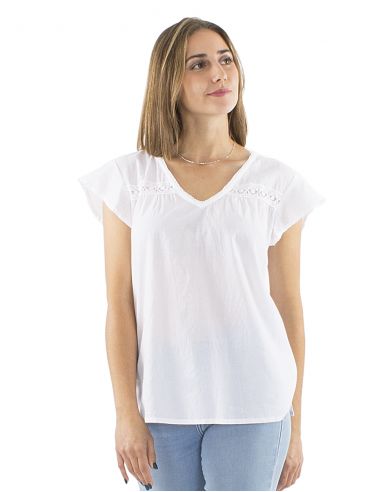 Blusa algodon blanco pequeñas mangas encaje busto