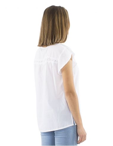 Blusa algodon blanco pequeñas mangas encaje busto