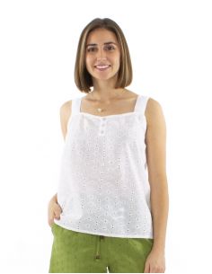 Blusa algodon lisa encaje tirantes anchos