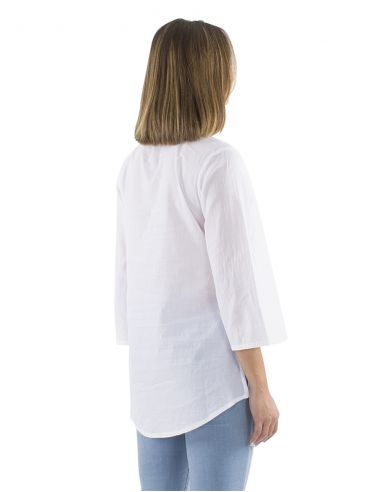 Blusa algodon bordado blanco mangas 3/4