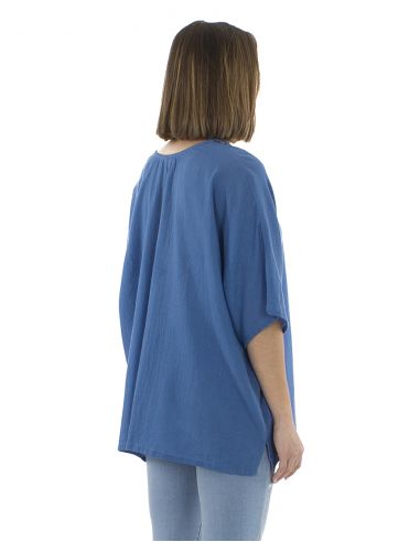 Blusa algodon mousse lisa cuello en v estampada