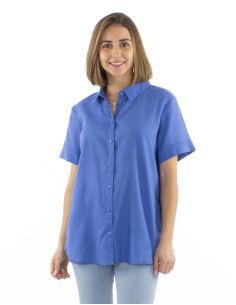 Blusa algodon mousse lisa con botones mangas cortas