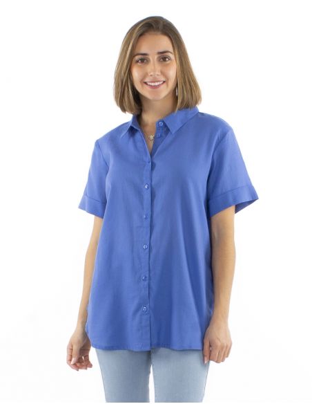 Blusa algodon mousse lisa con botones mangas cortas