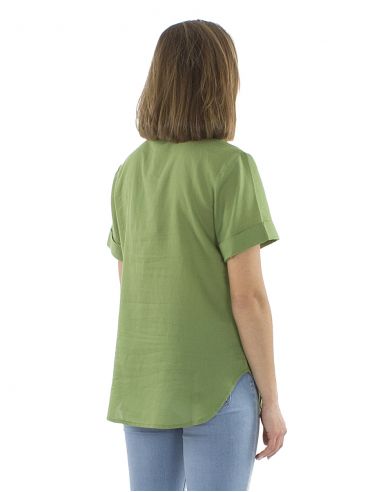 Blusa algodon mousse lisa con botones mangas cortas