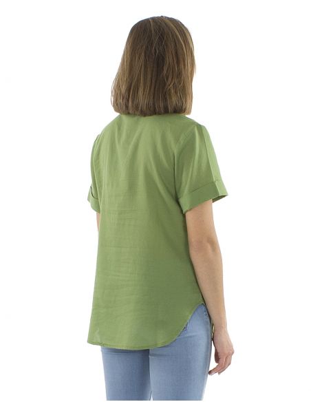 Blusa algodon mousse lisa con botones mangas cortas