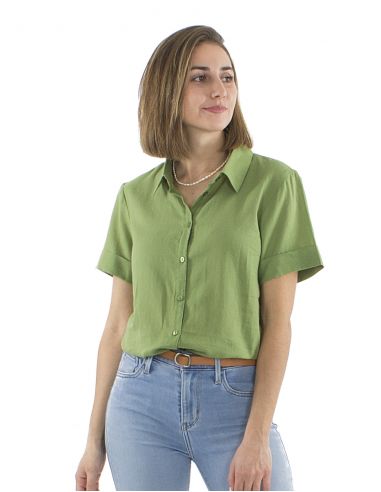 Blusa algodon mousse lisa con botones mangas cortas