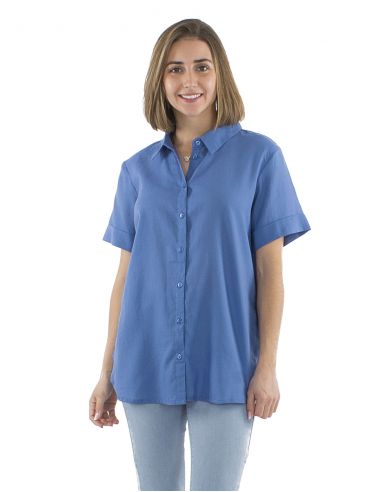 Blusa algodon mousse lisa con botones mangas cortas