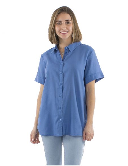 Blusa algodon mousse lisa con botones mangas cortas