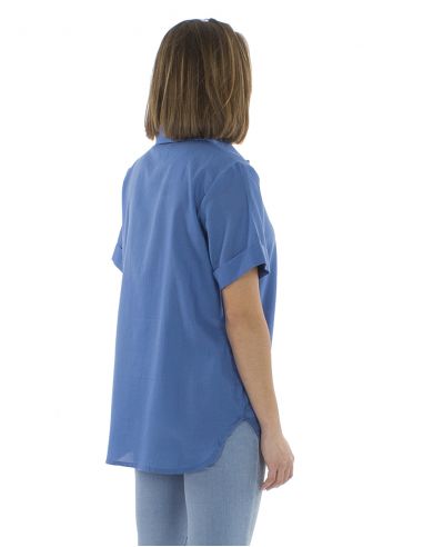 Blusa algodon mousse lisa con botones mangas cortas