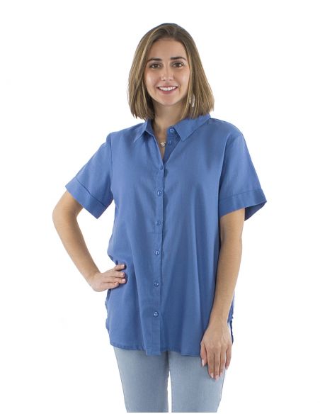 Blusa algodon mousse lisa con botones mangas cortas